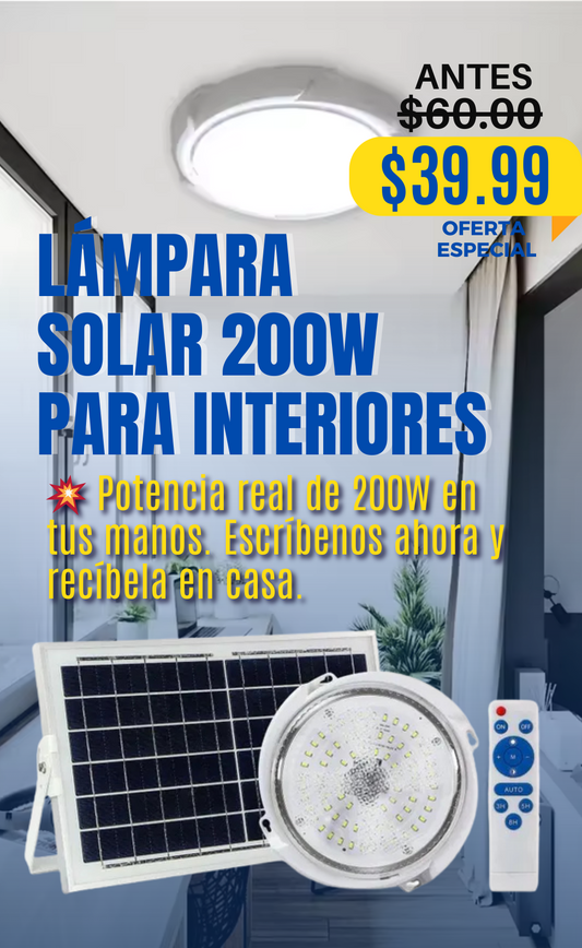 LÁMPARA SOLAR PARA INTERIORES 200 WATTS