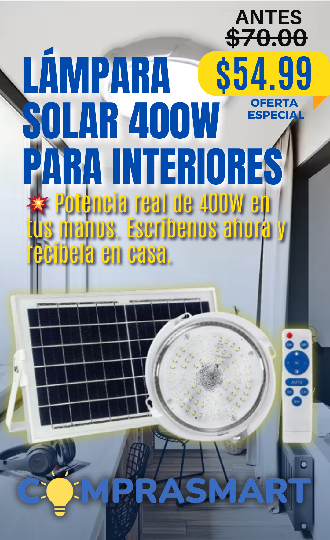 LÁMPARA SOLAR PARA INTERIORES 400 WATTS